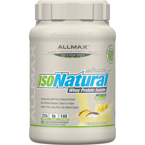 Allmax 아이소내추럴 웨이 프로틴 아이솔레이트, 907g, 파인애플 코코넛(Pineapple Coconut), 1개