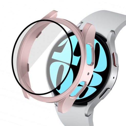 어프리비 갤럭시 워치6 강화유리 풀커버 액정 보호 케이스 40mm 44mm, 로즈핑크