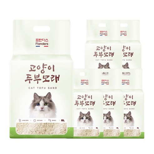 프란다스 굿빠이먼지 냥이 두부 모래, 일반형 녹차향, 6개, 8L