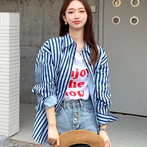 이노뱅크 여성 스트라이프 긴팔 남방 INO365A
