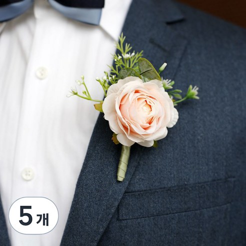 봄부쿠 행사용 조화 코사지 브로치 정장 꽃사지 장미 꽃 부토니에 행사 꽃코사지, 5개, 샴페인