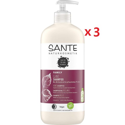 SANTE 상떼 GLANZ 패밀리 샤인 대용량 독일 샴푸 950ml x 2개 유기농 자작나무 식물성 단백질