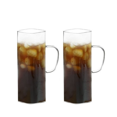 감성 홈카페 사각글라스 내열유리컵 사각컵, 사각머그  500ml, 2개