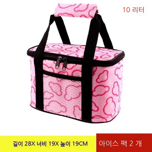 Coolife 보온 도시락 두꺼운 절연 가방 아이스 가방 아이스 가방 신선한 유지 방수 여행 야외 콜드 스토리지 휴대용 대형 스토리지 가방 쌀, 큰핑크패턴+2아이스가방