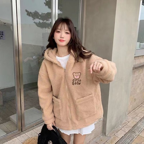 ANYOU 양털후리스 후리스 후드 집업 뽀글이 집업 자켓