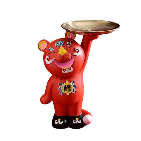 중국어 조디악 동물 조각 화장대 트레이 화장품 보석 보관 웨딩 파티 홈 욕실 장식, 수지, 빨간색