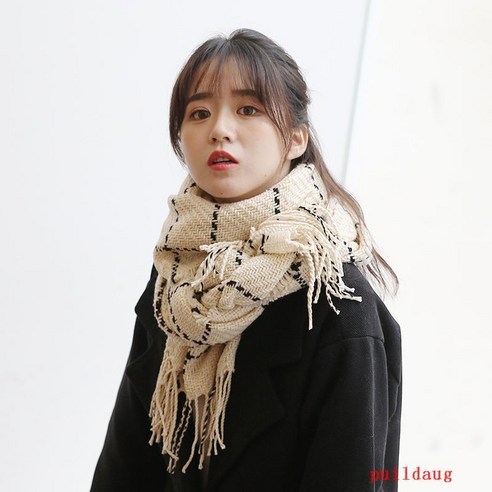 가을 겨울 두꺼운 목도리 굵은 털실 체크무늬 목도리