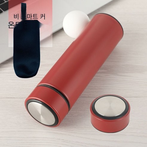 대용량 304 지능형 온도 디스플레이 보온병 남성과 여성 학생 한국식 귀여운 컵 여과기 차 컵, 레드(일반)온도측정없습니다_방수[재무권장]컵+컵커버