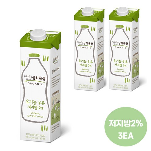 상하목장 유기농우유 저지방2% 후레쉬팩 900mlx3팩/유기농 인증/냉장 무배, 3개, 900ml