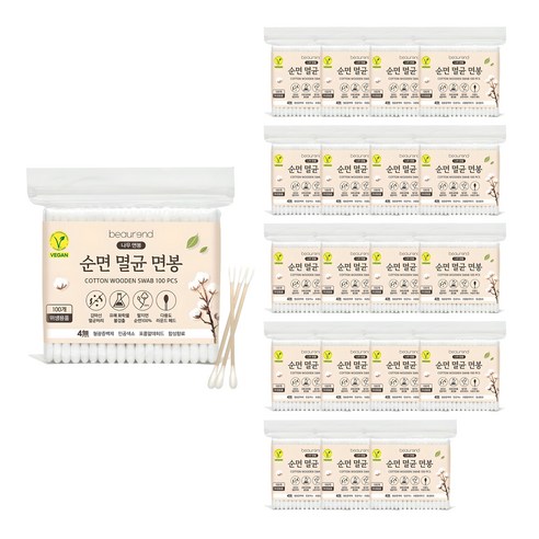 뷰렌드 비건 멸균 나무 면봉, 100개입, 20개