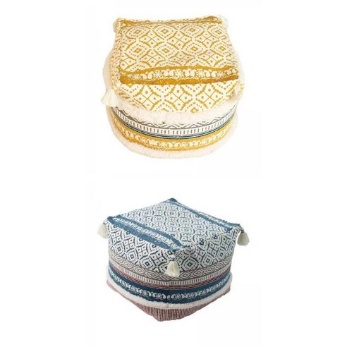 2pcs Pouf Cover 발판 쿠션 Tufted Weaving Tassels 캐주얼 질감, {"수건소재":"캔버스"}, 블루+옐로우