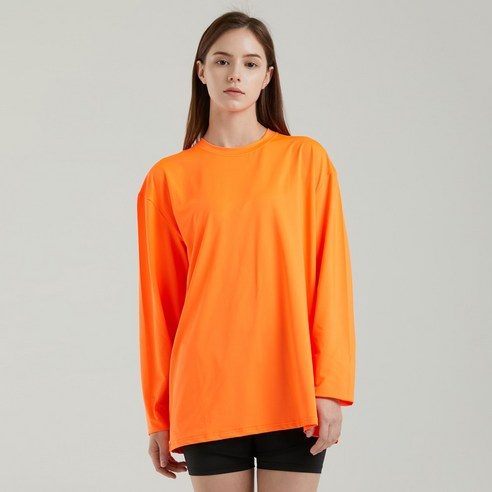 HMUS 더블린 오버핏 여성용 긴팔티 래쉬가드 오렌지