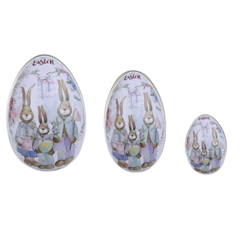 Easter Egg 부활절 선물 달걀 장식 틴 케이스 용품 양철 토끼 사탕 포장 케이스, 1세트, E