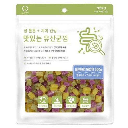 굿데이 맛있는 유산균껌 강아지 간식, 블루베리 혼합맛, 300g, 1개