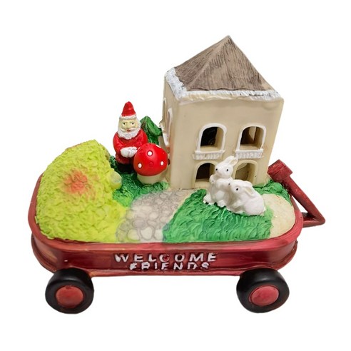 Bastera 크리스마스 미니 정원 동상 레드 스테이션 왜건 산타 클로스 토끼 수지 야외 장식품, 수치