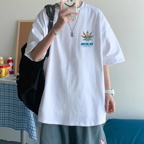DFMEI 여름 반팔 티 남 루즈핏 인스 미나토 하라주쿠 프린트 반팔 탑 패션 멋스러운 티셔츠