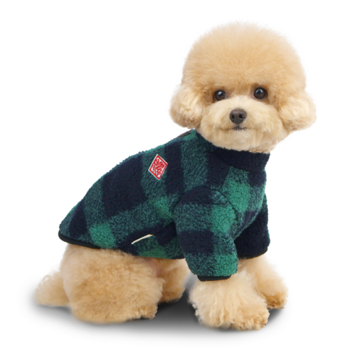그루밍댕이 강아지 고양이 체크 후리스 집업 뽀글이 자켓, 1개, 그린