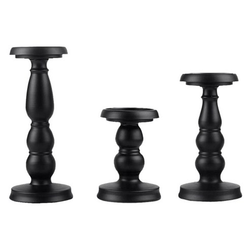 Retemporel 테이블 촛불 장식을 위한 3개의 기둥 캔들 홀더 세트 홈 벽난로 레트로 스탠드, 검은 색