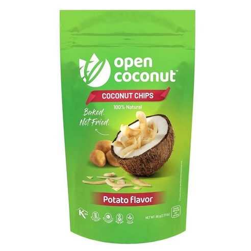 OPEN COCONUT 구운 코코넛 칩 | 빠르고 건강한 간식을 위한 구운 감자 맛 | 비건 칩 | 89.9g(3.1온스) | 1팩