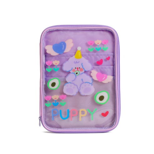 태블릿PC 아이패드 파우치 곰 PVC 투면 플라워 바둑판 무늬 큐티 캐릭터 태블릿 파우치 노트북 케이스 가방 8종 4566, 01