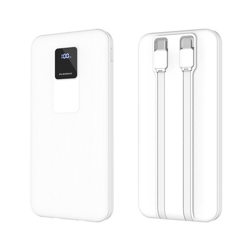여행용 기내반입 보조배터리 고속충전 10000mAh 케이블 일체형 대용량 잔량표시 동시충전, 화이트