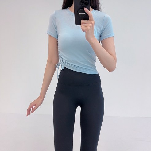 로라벨 퐁키 필라테스복 여성 요가복 필라테스 요가 상의 옷 커버업 운동복 탑 반팔 크롭