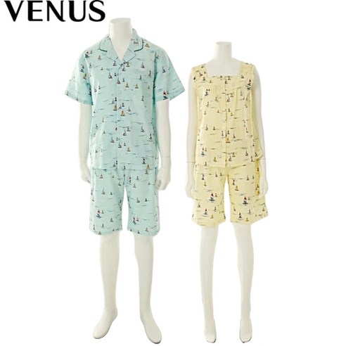 여름밤, 사랑을 속삭이는 로맨틱 커플 파자마: 비너스 린넨 면 소재 파자마 세트 비너스커플잠옷