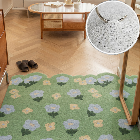 키미블랑 잘라쓰는 플라워패턴 현관 코일 매트 60x90 cm, 초록배경꽃, 1개