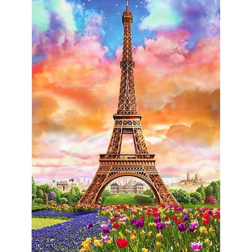 보석십자수 캔버스형 50 x 40 cm 해바라기 사과 풍수, T04 에펠탑, 1세트