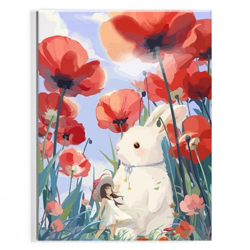 오로라데코덴 캔버스형 보석십자수 30x40cm, MK065 양귀비밭 토끼