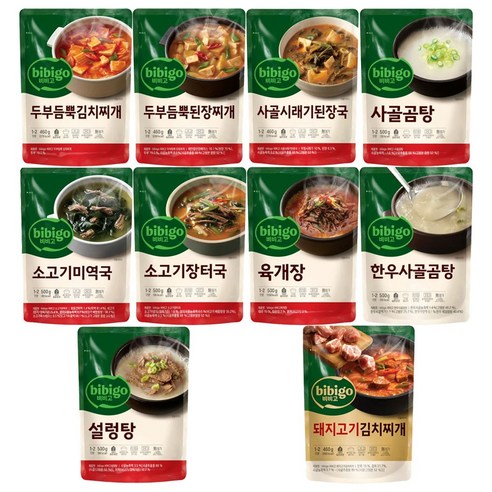 비비고 국 탕 찌개 10종, 500g 1세트: 한국의 맛을 집에서 간편하게