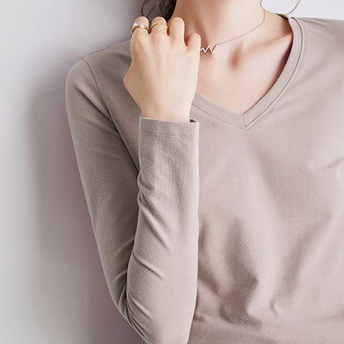 데일로엔 여성용 무지 브이넥 긴팔 티셔츠 여름긴팔 데일로엔 여성용 무지 브이넥 긴팔 티셔츠 여름긴팔