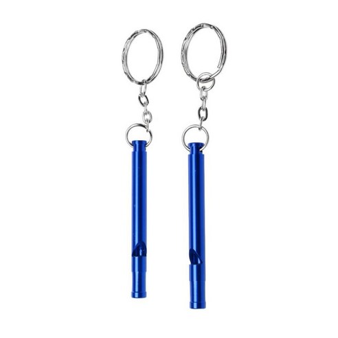 2 개/대 생존 비상 휘슬 키 링 야외 캠핑 하이킹 여행, 로얄 블루, 6.9*0.7cm, 알루미늄 합금