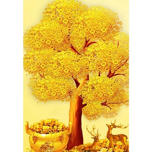 지산 DIY 보석십자수 (캔버스형) 50x40cm, AD35 황금나무와 노루, 1개