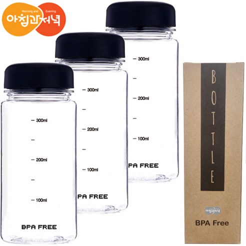아침과저녁 눈금표시 국내산 트라이탄 마이보틀, 블랙, 350ml, 3개