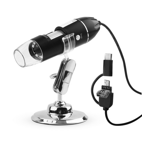 USB 전자 현미경 1000배 C타입 장착 스마트폰 카메라 연결 고배율 확대경, 1세트, 블랙