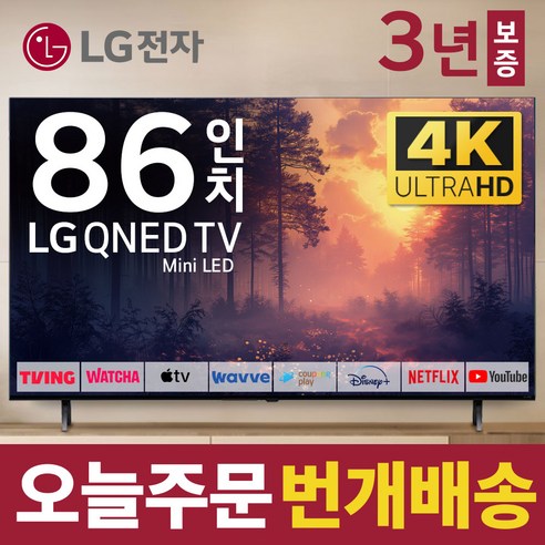 LG 86인치(218cm) UHD 4K 스마트 미니 LED IPS TV 86QNED83 미러링 디즈니 넷플릭스 유튜브, 방문설치, 벽걸이형