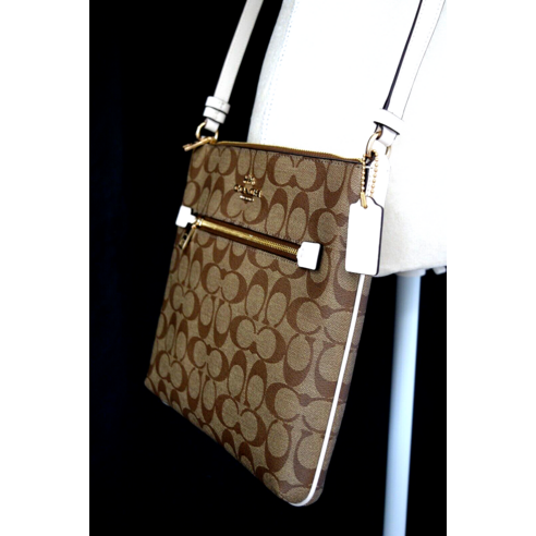 코치 로완 파일 백 시그니처 캔버스 브라운오프 화이트 크로스바디 250 여성 미니