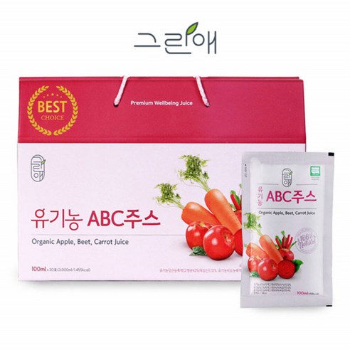 유기농ABC주스 비트 사과 당근 쥬스 액기스 농축액 원액 ABC주스 엑기스 진액 프리미엄 100ml 30팩, 3L
