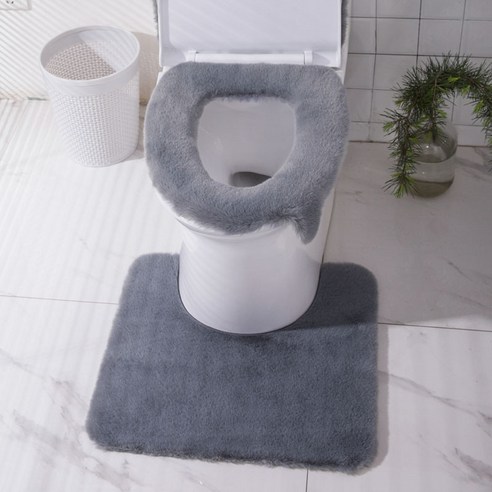 사계절 보편적 인 끈적 끈적한 버클 방수 화장실 쿠션 사각형 화장실 커버, 회색 화장실 링 매트 + 바닥 매트 (2 피스 세트)