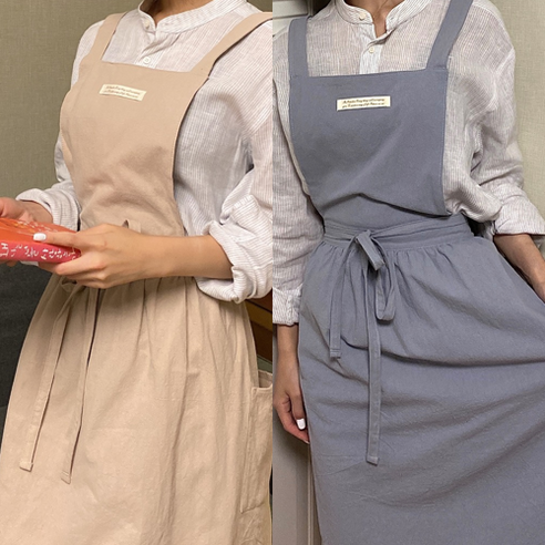 케이굿즈 린넨 파스텔 앞치마 2개입, 베이지+스카이
