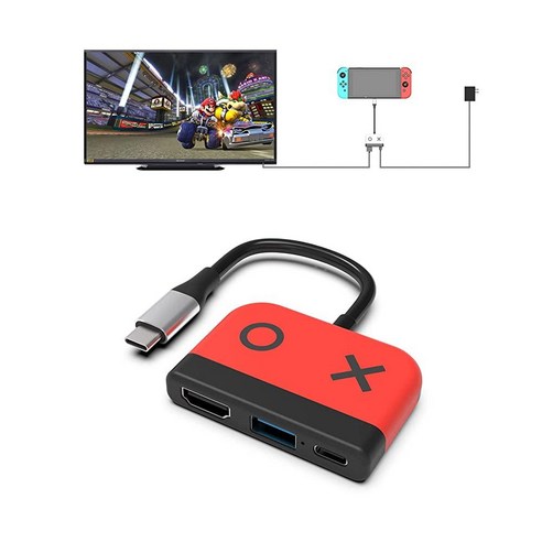 Cenxaki 닌텐도 스위치/스위치 OLED용 휴대용 스위치 도크 4K HDMI USB 3.0 및 PD 고속 충전 포트가 있는 TV 스테이션 스위치/스팀 데크/PC/노트북/패드/휴, Red