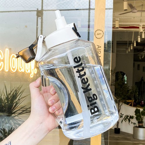 【휴대용 물병】컵 남자 여름 야외 간단한 플라스틱 대용량 톤 배럴 물 컵 높은 생긴 밀짚 컵, 색깔5_옵션1