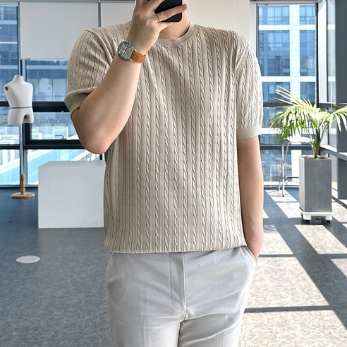 룩플레인 깔끔한 케이블 비스코스 여름 라운드 반팔 니트 6color