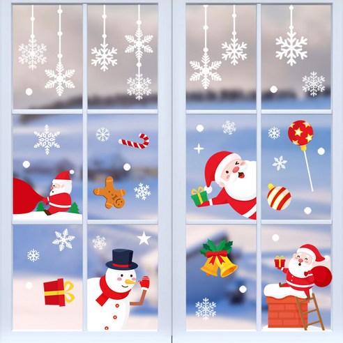 크리스마스 창문에 붙이는 스티커 산타 및 루돌프 스티커 크리스마스 창문에 붙이는 스티커 하나 사면 하나 무료(무작위 발송), 15