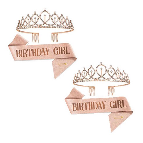 리빙듀오 파티 머리띠 인생네컷 소품 생일 할로윈 놀이공원, 2개, 생일왕관머리띠세트 로즈골드