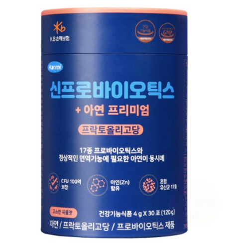한미 유산균 신프로바이오틱스 + 아연 프리미엄 100억 유산균 30p, 120g, 3개