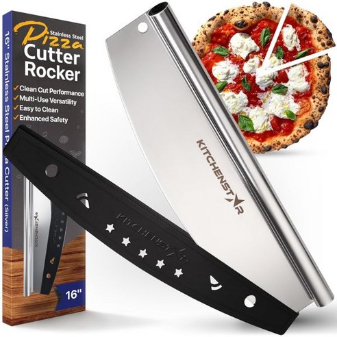 KitchenStar 16 Pizza Cutter Rocker by Kitchen Star 면도기 샤프 스테인리스 스틸 슬라이서 나이프 대형 식기세척기 사용 가능 프리미엄 피자 오, 14_a) Silver