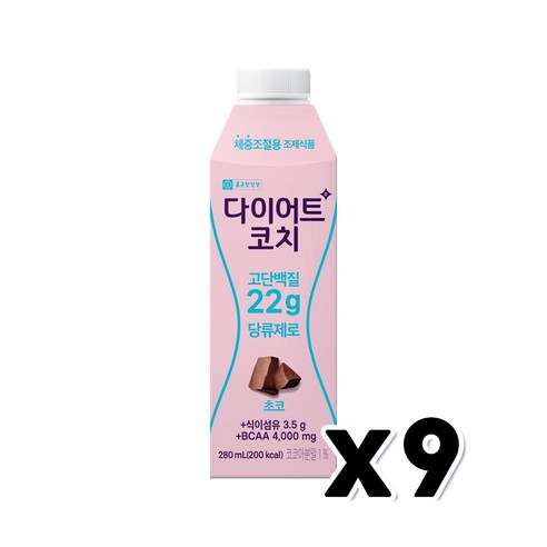 종근당 다이어트코치 초코맛 단백질음료 280ml x 9개, 단품