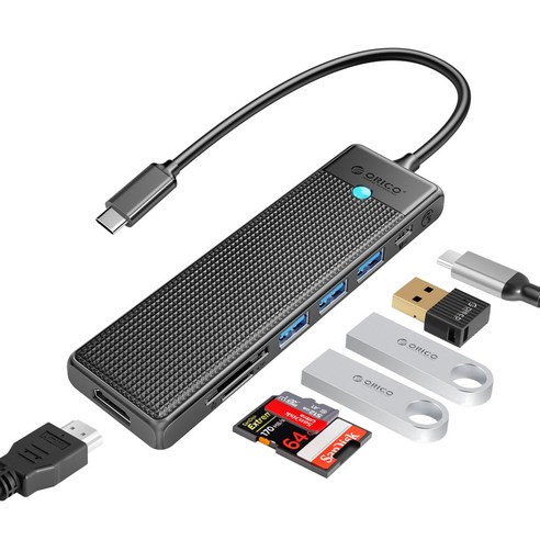 오리코 USB 3.0 허브 PD100W Type-C 4K HDMI 멀티포트 허브, 7in1, 1개